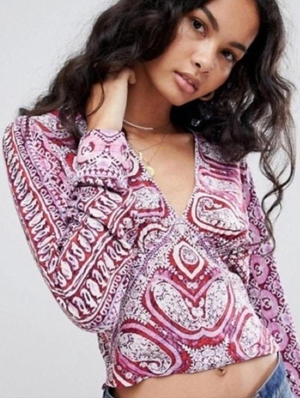 FREE PEOPLE Wild and Free Paisley Crop Top Pink Purple